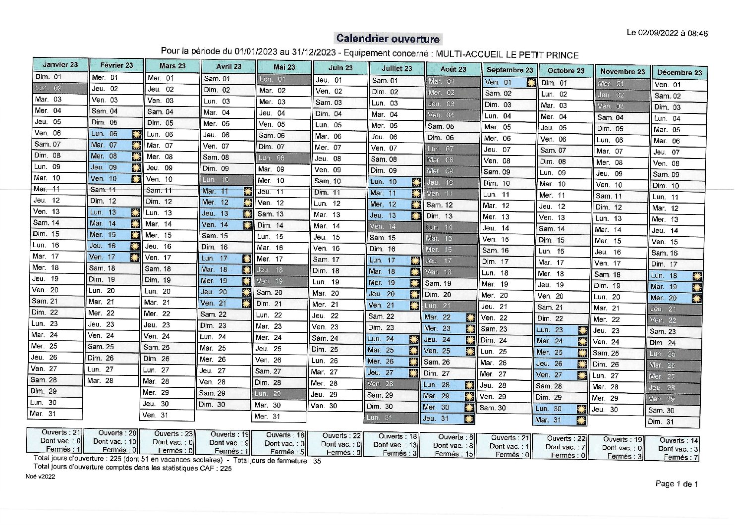 calendrier janvier 2023